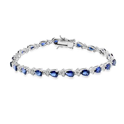 Lab Created Blue & White Sapphire Bracelet in Sterling Silver