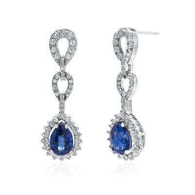Lab Created Blue & White Sapphire Dangle Earrings in Sterling Silver