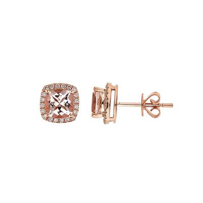 Morganite & 1/8 ct. tw. Diamond Stud Earrings in 10K Rose Gold