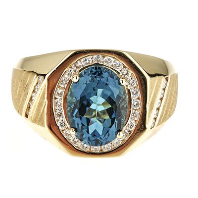Men's Blue Topaz & 1/2 ct. tw. Diamond Ring in 14K Yellow Gold
