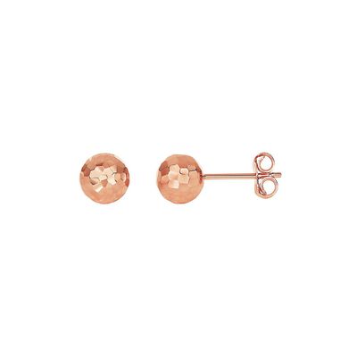 Diamond Cut Ball Stud Earrings in 14K Rose Gold