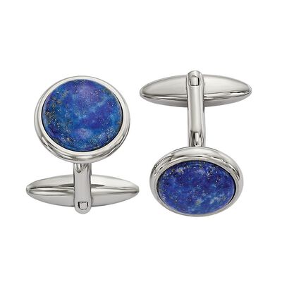 Men's Blue Lapis Cuff Links in Stainless Steel