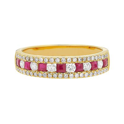 Ruby & 1/3 ct. tw. Diamond Band in 10K Yellow Gold