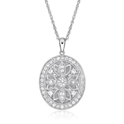Lab Created White Sapphire Oval Locket in Sterling Silver