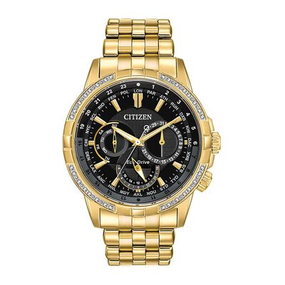 Calendrier Chronograph Diamond Men's Watch in Gold-Tone Ion-Plated Stainless Steel