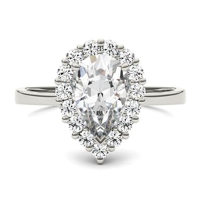Pear-Shaped Moissanite Ring with Halo in 14K White Gold (1 7/8 ct. tw.)