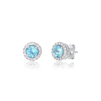 Swiss Blue Topaz & 1/7 ct. tw. Diamond Earrings in Sterling Silver