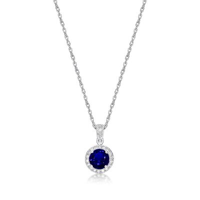 Lab Created Sapphire & 1/10 ct. tw. Diamond Pendant in Sterling Silver