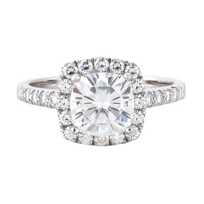 Cushion-Cut Moissanite Halo Ring with Pavé Band in 14K Gold (2 7/8 ct. tw.)