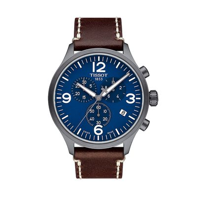 Chrono XL Brown Leather Men’s Watch in Stainless Steel, 45mm