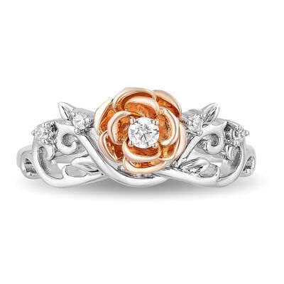 Belle Diamond Rose Ring in Sterling Silver & 10K Rose Gold (1/10 ct. tw.)