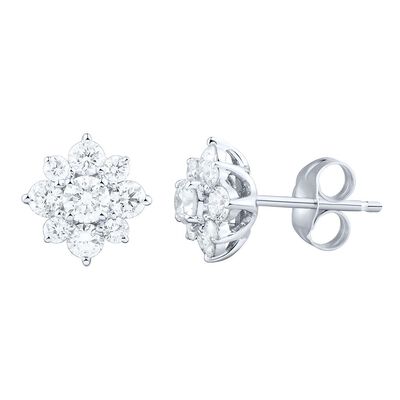 Lab Grown Diamond Flower Stud Earrings in 14K White Gold (3/4 ct. tw.)