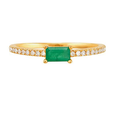 Emerald & 1/10 ct. tw. Diamond Ring in 10K Yellow Gold