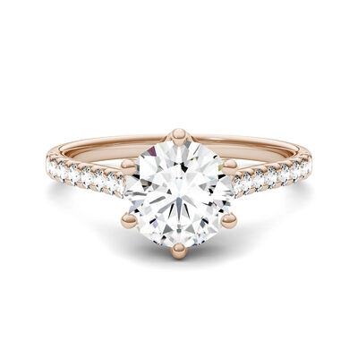 Round Moissanite Ring with Pavé Band in 14K Rose Gold (1 3/4 ct. tw.)