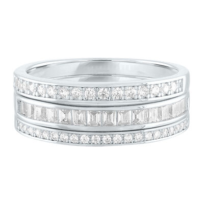 Lab Created White Sapphire Three-Piece Stack Ring Set in Sterling Silver