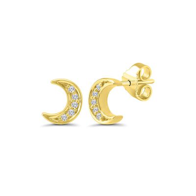 Diamond Moon Earrings in 10K Yellow Gold