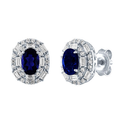 Lab Created Blue & White Sapphire Earrings in Sterling Silver
