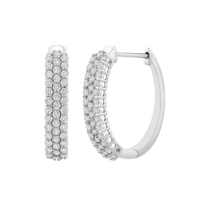 Diamond Hoop Earrings with Three-Row Setting in 10K White Gold (1 ct. tw.)
