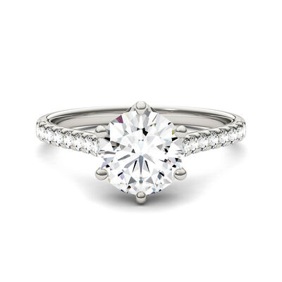 Round moissanite Ring with Pavé Band in 14K White Gold (1 3/4 ct. tw.)