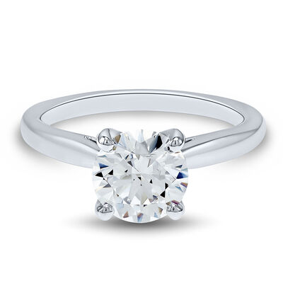lab grown diamond round solitaire engagement ring with taper in 14k white gold (1 1/2 ct.)
