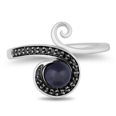 Ursula Black Diamond & Pearl Ring in Black & White Rhodium-Plated Sterling Silver (1/10 ct. tw.)