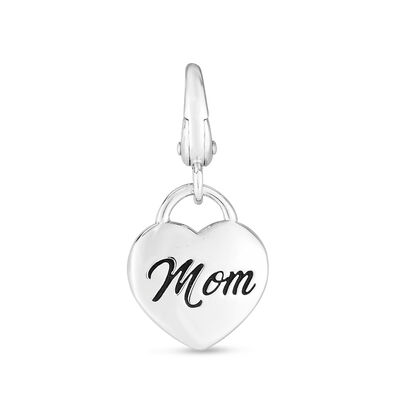 Heart Mom Charm in Sterling Silver