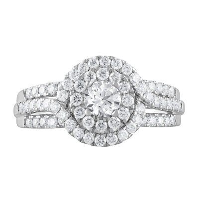 Round Diamond Double Halo Engagement Ring in 14K White Gold (1 ct. tw.)