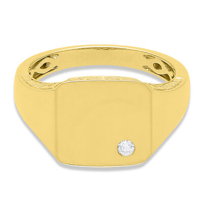 Men’s Signet Ring with Diamond Accent in 10K Yellow Gold