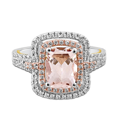 Demi Morganite & Diamond Engagement Ring with Two-Tone Halo in 14K White & Rose Gold (5/8 ct. tw.)