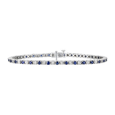 Blue Sapphire & Diamond Tennis Bracelet in 10K White Gold (1/7 ct. tw.)