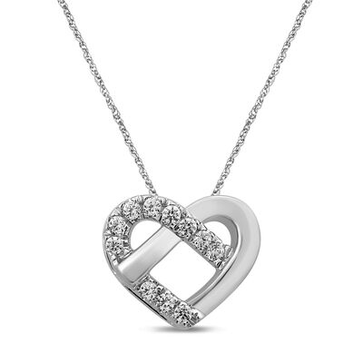 Lab Grown Diamond Knotted Heart Pendant in 10K White Gold