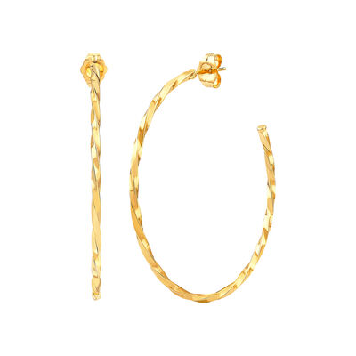 Twisted Hoop Earrings with Open Back in 14K Yellow Gold