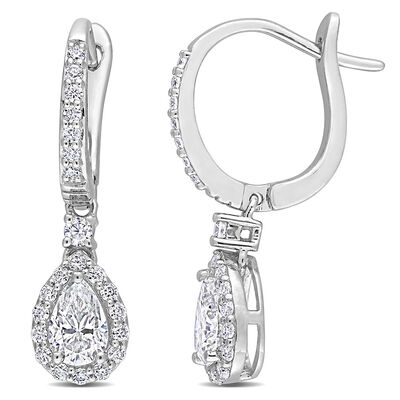 Moissanite Drop Earrings with Pear-Shape in Sterling Silver (1 3/8 ct. tw.)