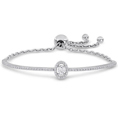 Moissanite Bolo Bracelet with Oval Stone in Sterling Silver (3/4 ct. tw.)