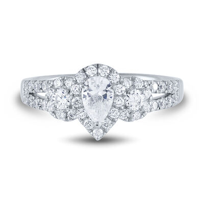 Lab Grown Diamond Pear-Shaped Engagement Ring with Split-Shank Band in 14K White Gold (1 ct. tw.)
