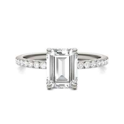 Emerald-Cut Moissanite Ring with Side-Stones in 14K White Gold (2 ct. tw.)