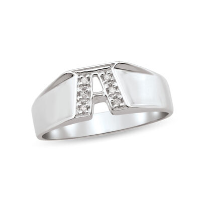 men’s initial ring with diamond accents