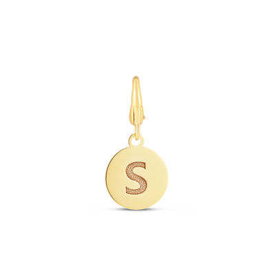 Initial Charm Disc with Letter “S” in 10K Yellow Gold