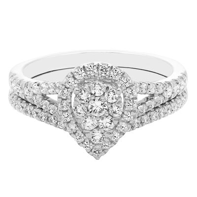 Pear-Shaped Multi-Diamond Bridal Set in 10K White Gold (3/4 ct. tw.)