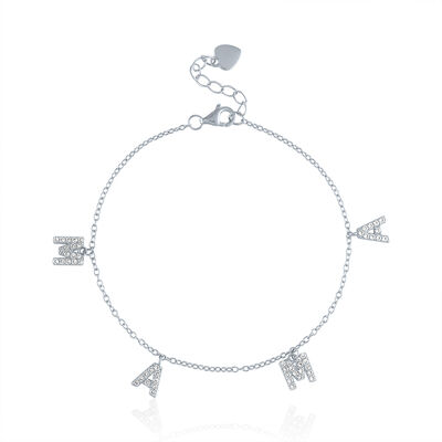 Lab Created White Sapphire MAMA Bracelet in Sterling Silver