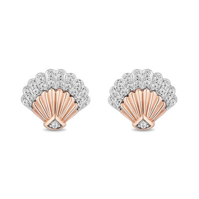 Diamond Ariel Shell Stud Earrings in Sterling Silver & 10K Rose Gold (1/8 ct. tw.)