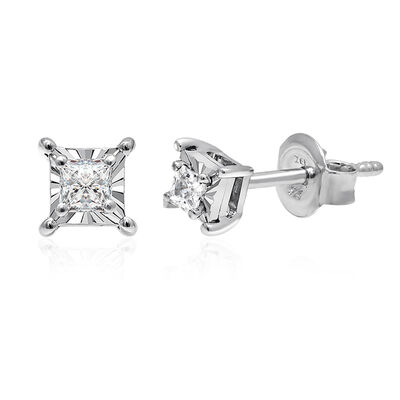 Princess-cut Diamond Solitaire Earring in 10K White Gold (1/10 ct. tw.)