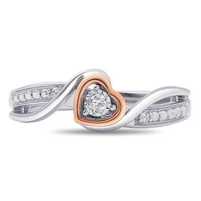Diamond Heart Promise Ring in Sterling Silver & 10K Rose Gold