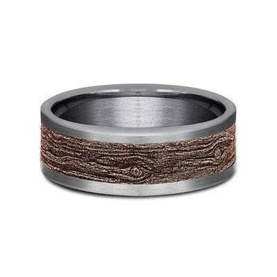 Men’s Tantalum Wedding Band with Log Knot Detail and 14K Rose Gold, 8MM