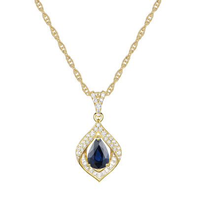 Blue Sapphire and Diamond Pendant in 10K Yellow Gold (1/4 ct. tw.)