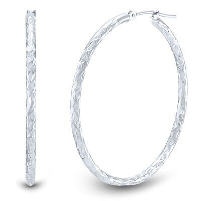Round Diamond-Cut Hoop Earrings in 10K White Gold, 35MM