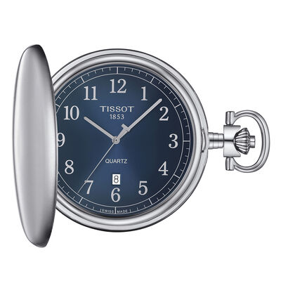 Savonnette Men's Pocket Watch in Stainless Steel with Blue Gradient Dial, 49MM