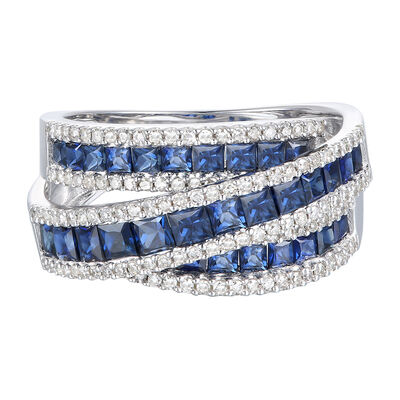 Blue Sapphire and Diamond Wrap Band in 10K White Gold (1/2 ct. tw.)