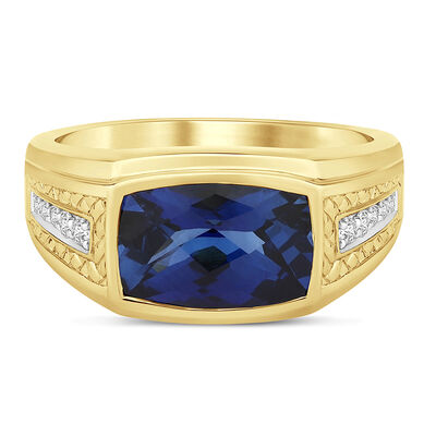Lab Created Blue Sapphire and Diamond Ring in 10K Yellow Gold (1/7 ct. tw.)