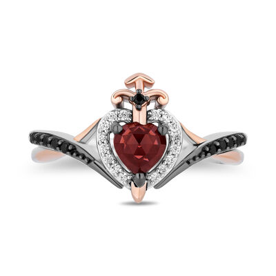 Evil Queen Diamond and Garnet Ring in Sterling Silver and 10K Rose Gold (1/6 ct. tw.)